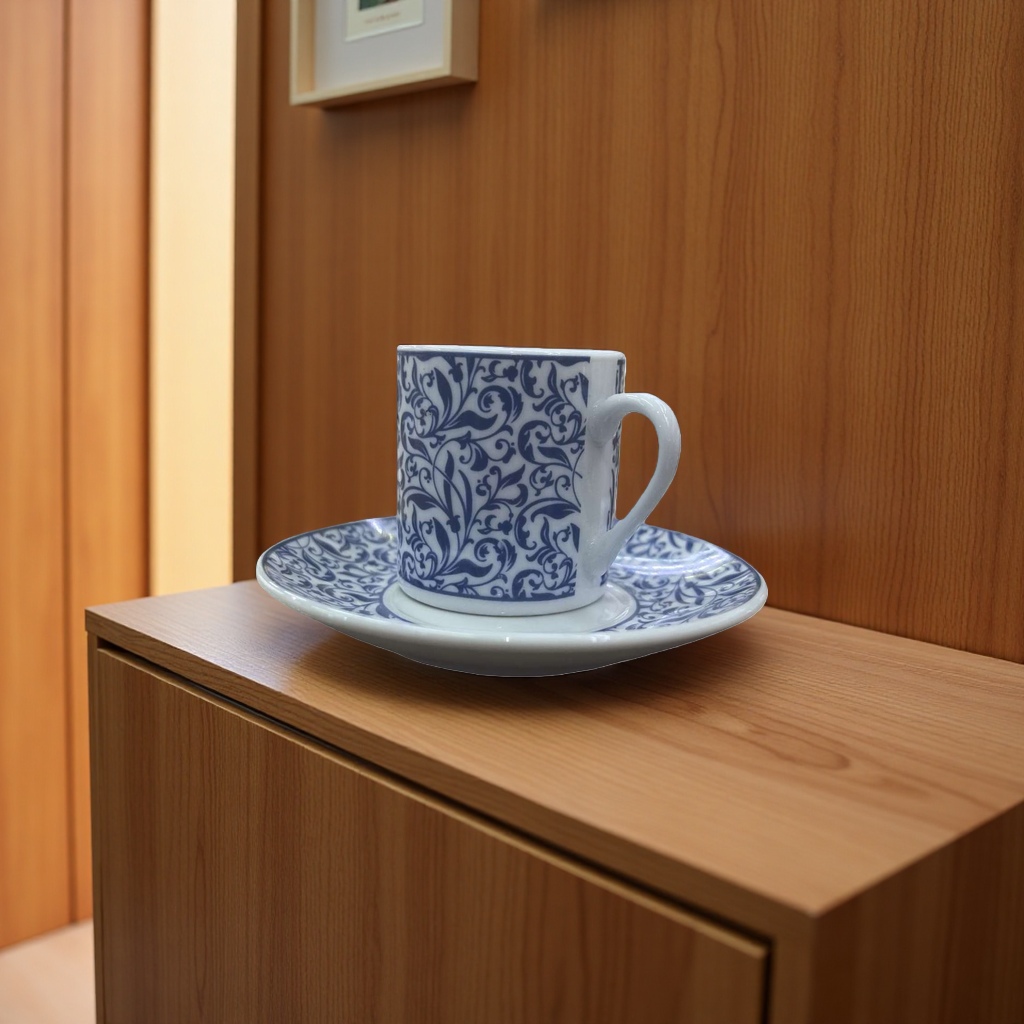 蓝白花纹茶杯茶托套装居家简约茶具组合产品图
