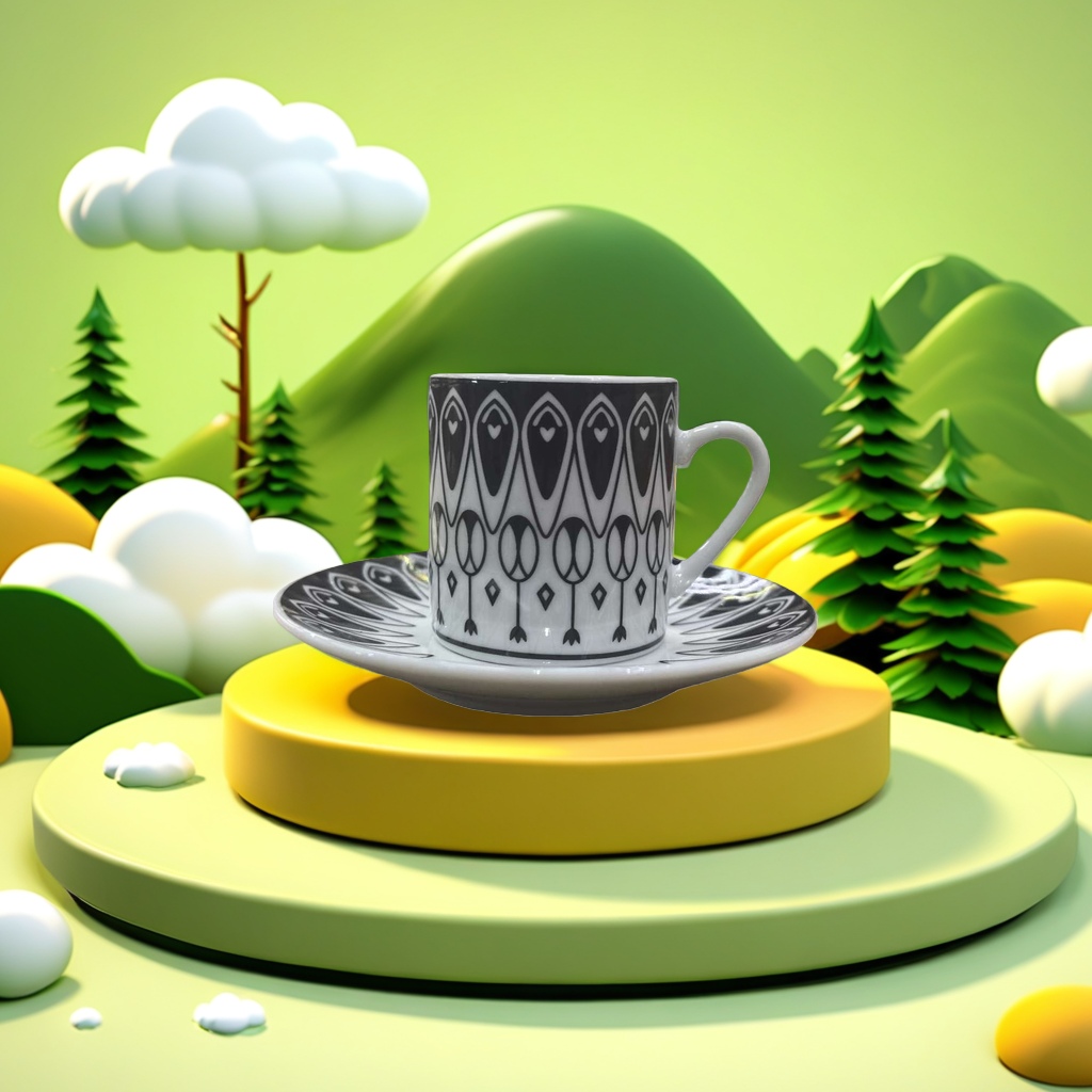 黑白几何图案咖啡杯与碟简约时尚家居用品