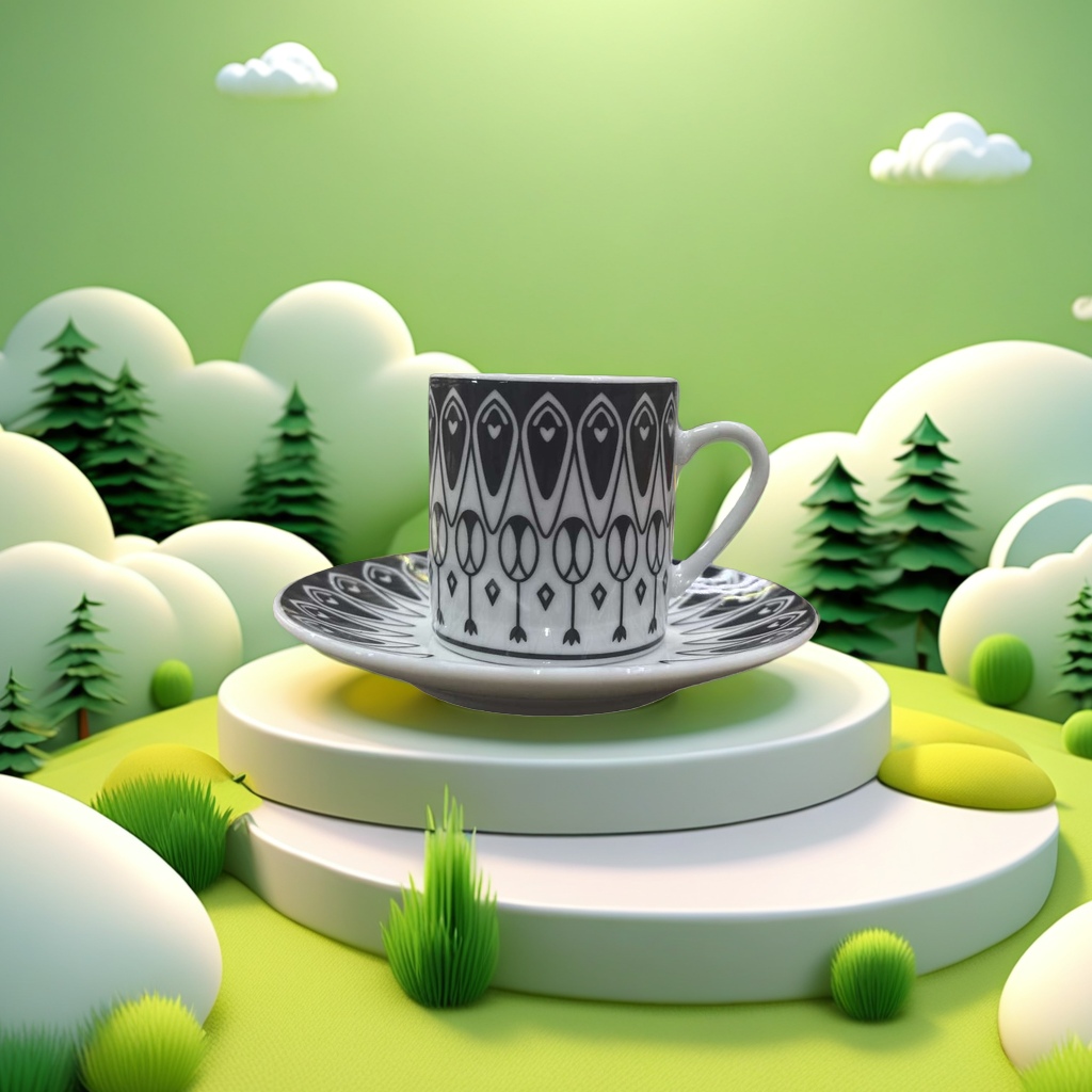 黑白几何图案咖啡杯与碟简约时尚家居用品产品图