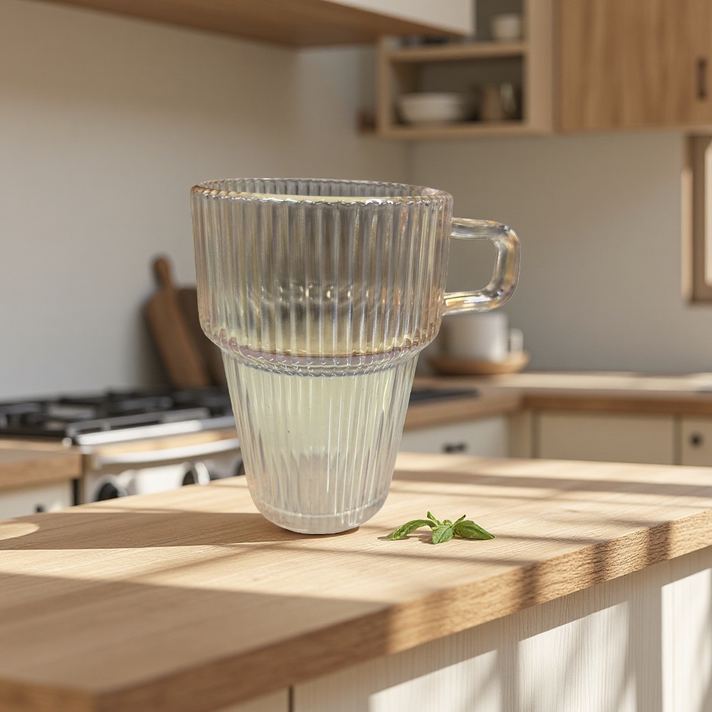 Transparent striped glass cup, fashionable, simple and anti-slip cup body, drinking cup, household and office supplies