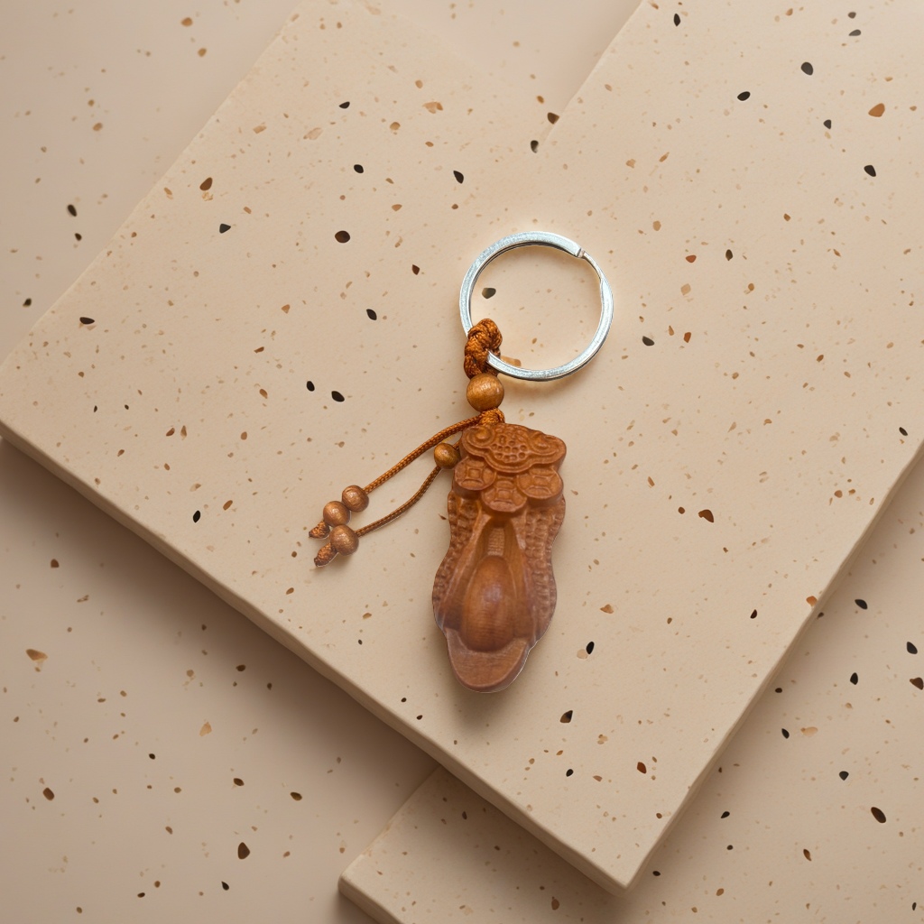 Wooden carved PI Xiu keychain, a traditional craft decorative gift, brings good fortune and wealth Specification image