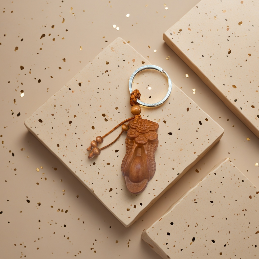 Wooden carved PI Xiu keychain, a traditional craft decorative gift, brings good fortune and wealth Application Scenario