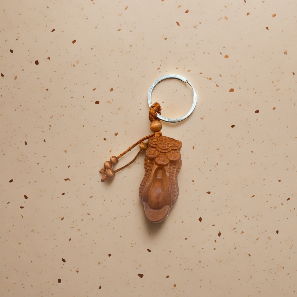Wooden carved PI Xiu keychain, a traditional craft decorative gift, brings good fortune and wealth details Picture
