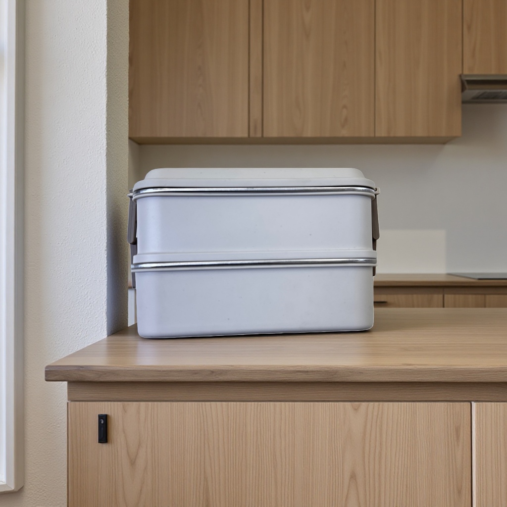 Grey lunch box, 1200ml, leak-proof and heat-insulating, for household use in student dormitories