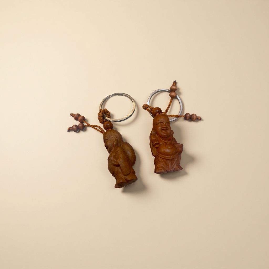 Wooden Buddha statue keychain, peace and good fortune bracelet, pendant and small accessory Specification image