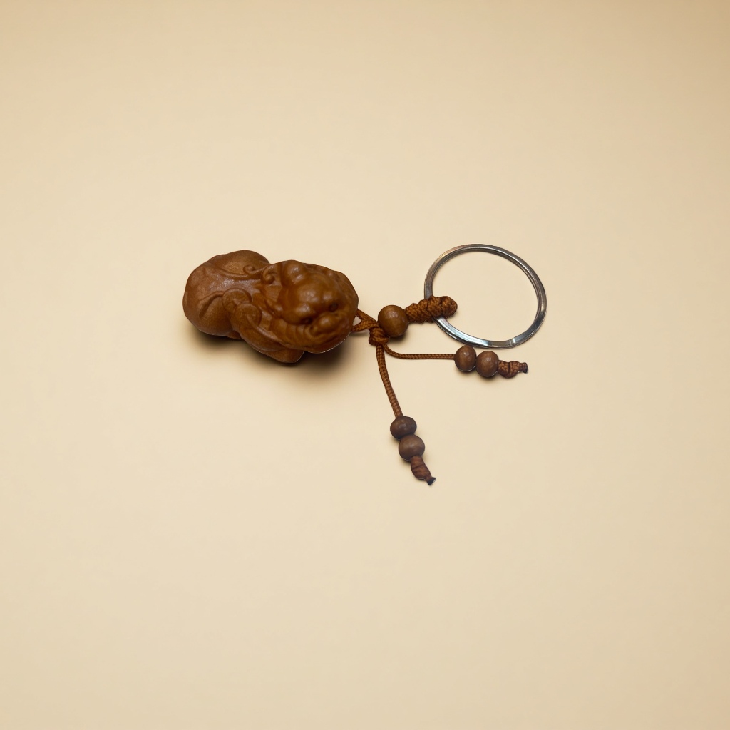 Wooden carved PI Xiu keychain decorative item, a lucky charm for attracting wealth and good fortune Specification image