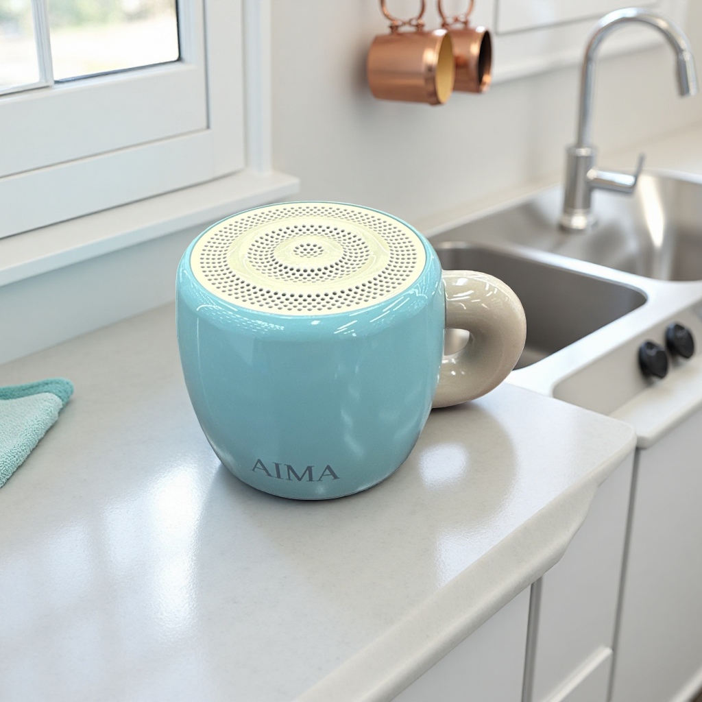 Blue ceramic cup-shaped speaker, Bluetooth speaker, portable music player, high-quality sound effect, waterproof design Application Scenario