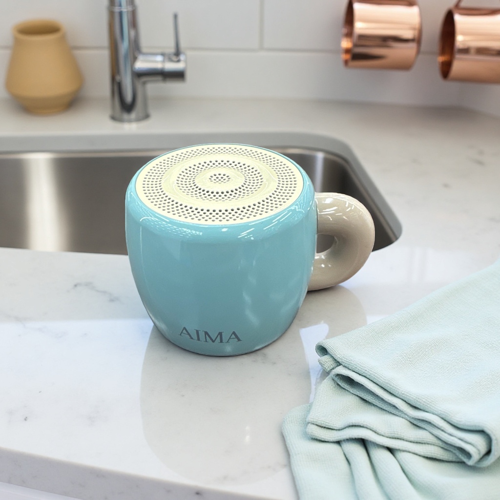 Blue ceramic cup-shaped speaker, Bluetooth speaker, portable music player, high-quality sound effect, waterproof design details Picture