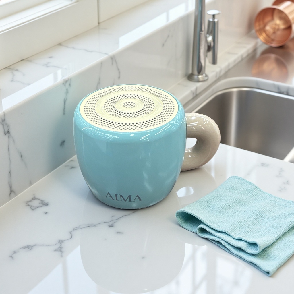 Blue ceramic cup-shaped speaker, Bluetooth speaker, portable music player, high-quality sound effect, waterproof design