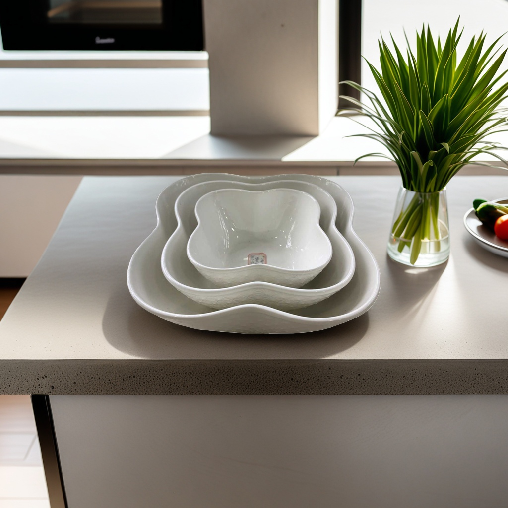 White wavy ceramic bowl three-piece household tableware set