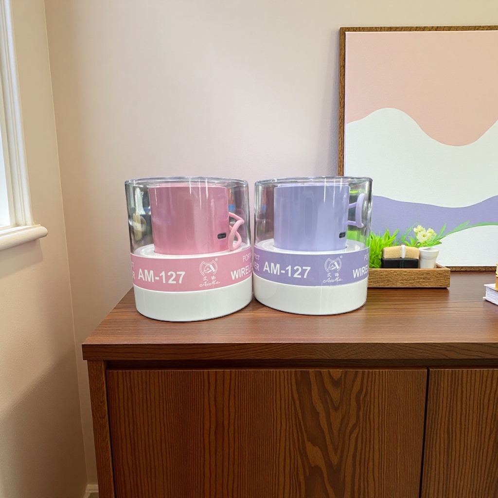 Pink and purple wireless charging cups AM127 portable smart cup LIDS Application Scenario