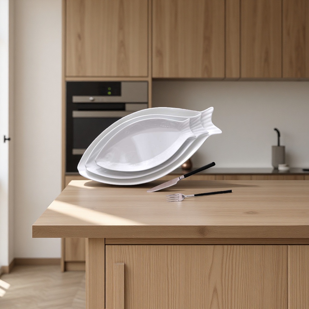 White ceramic fish-shaped dinner plate, edible display plate, decorative plate, household kitchenware Specification image