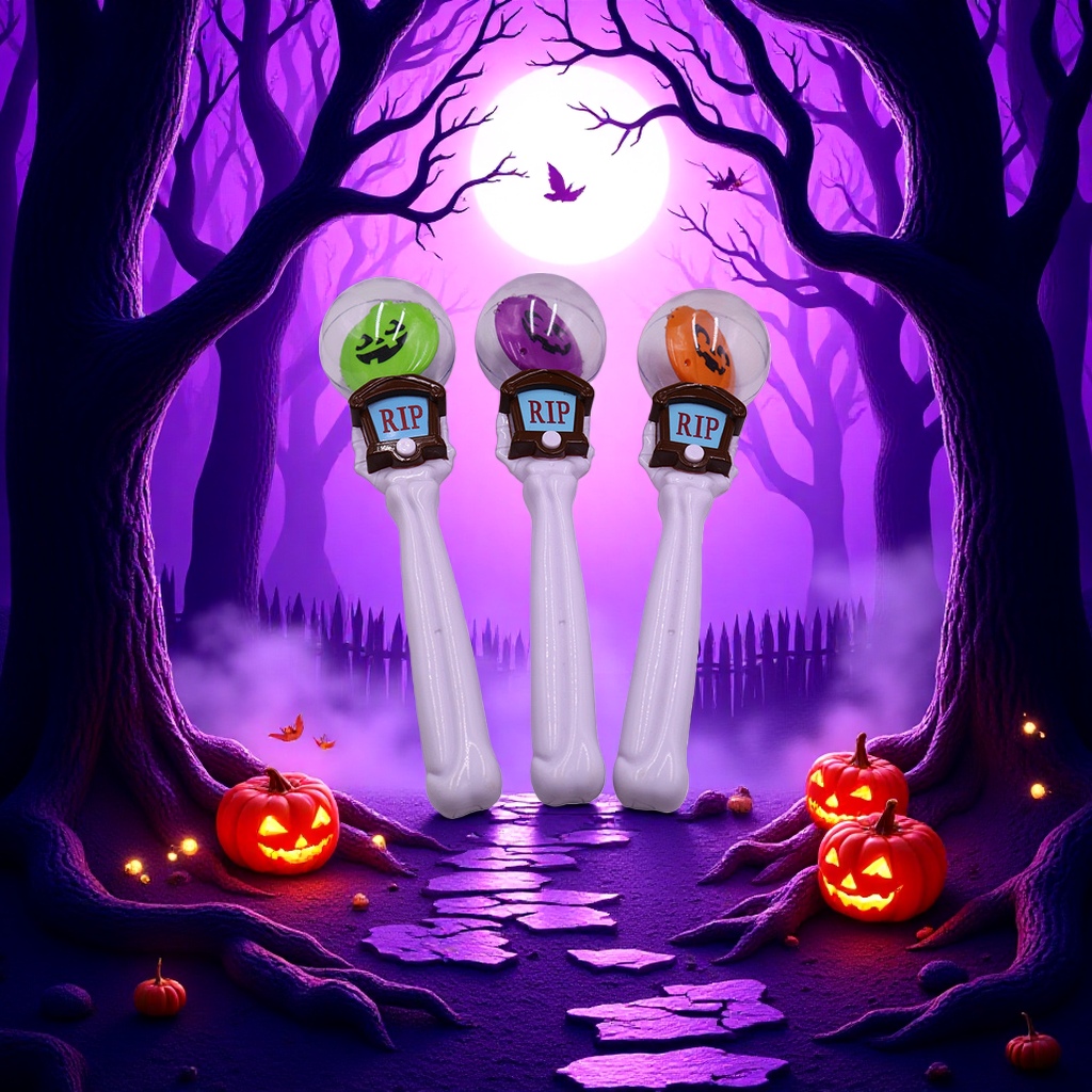 LED万圣节闪光骷髅手柄音乐棒 万圣节氛围装饰发光棒Halloween