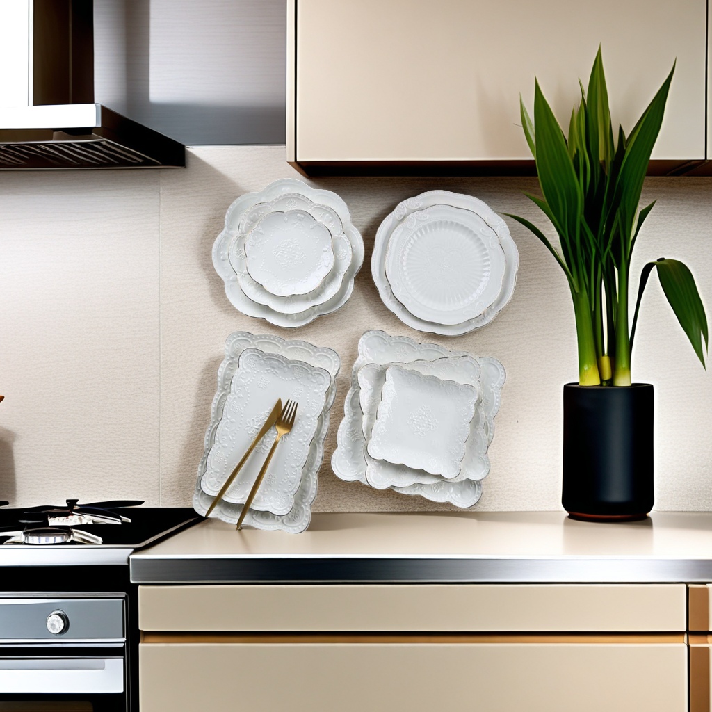 White carved tableware, plate, knife and fork set for home exquisite plating