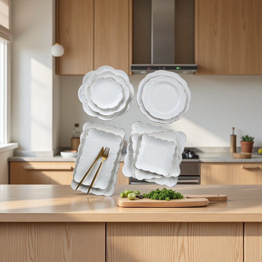 White carved tableware, plate, knife and fork set for home exquisite plating Specification image