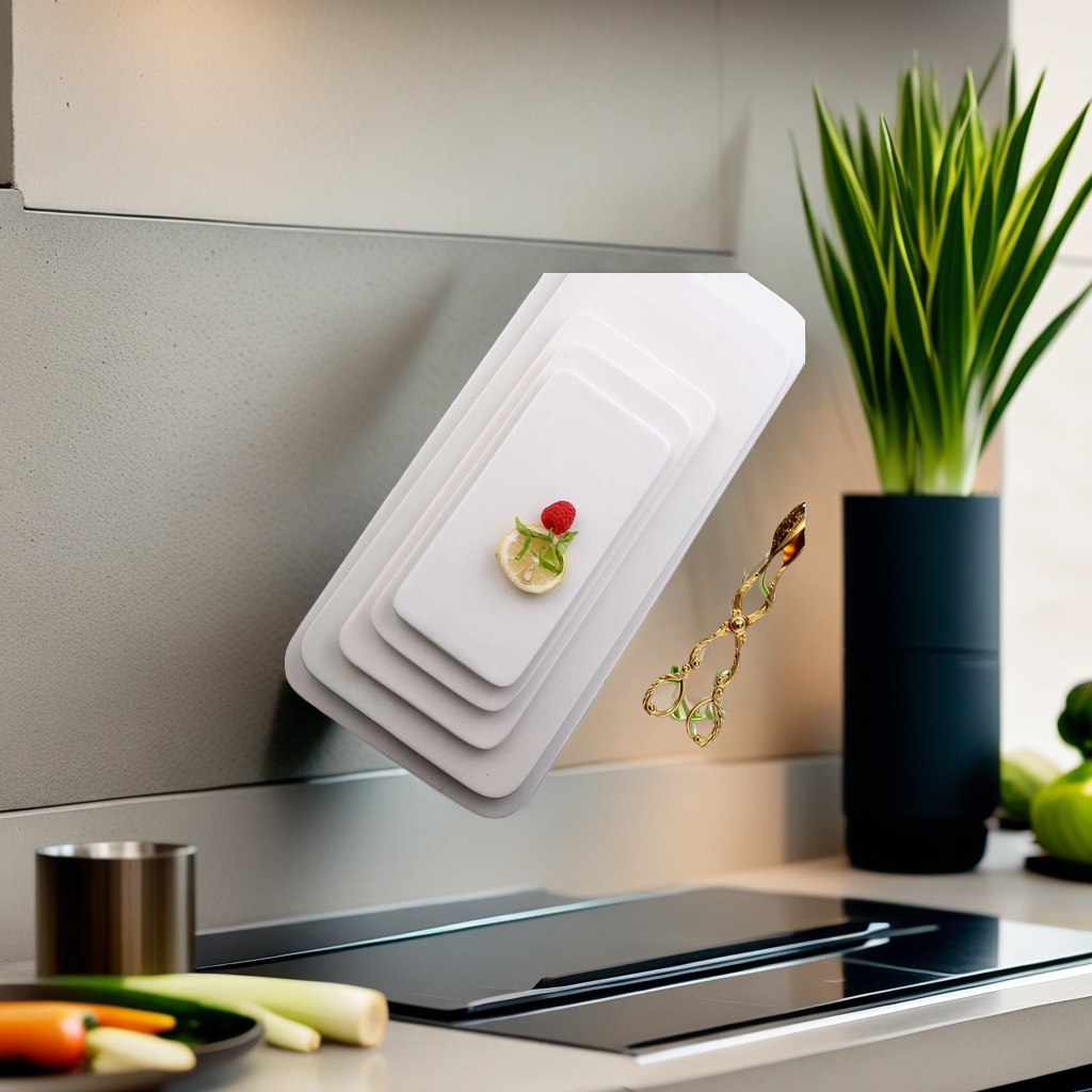 A simple set of white rectangular plates, home ceramic dinner plates and tableware