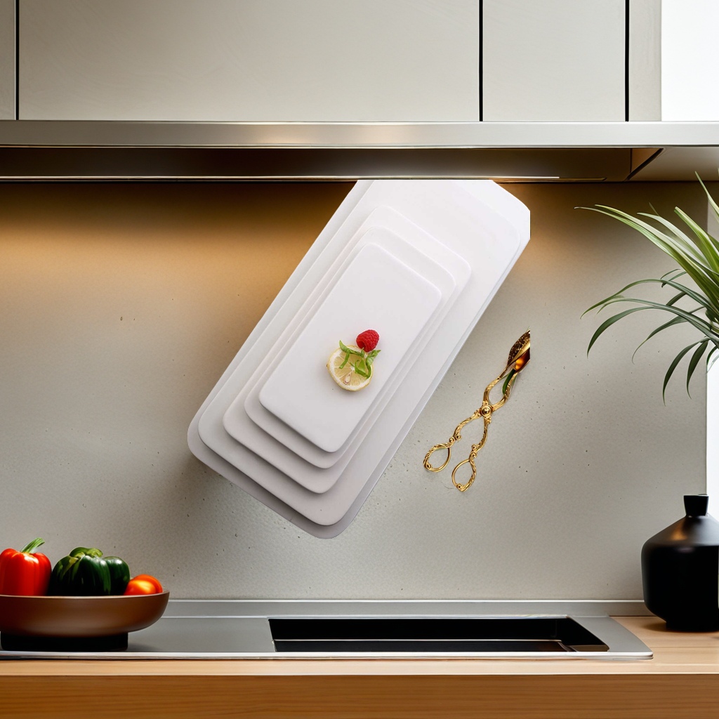 A simple set of white rectangular plates, home ceramic dinner plates and tableware details Picture