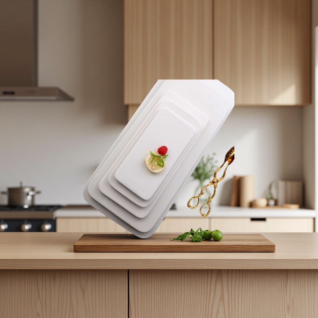 A simple set of white rectangular plates, home ceramic dinner plates and tableware Specification image