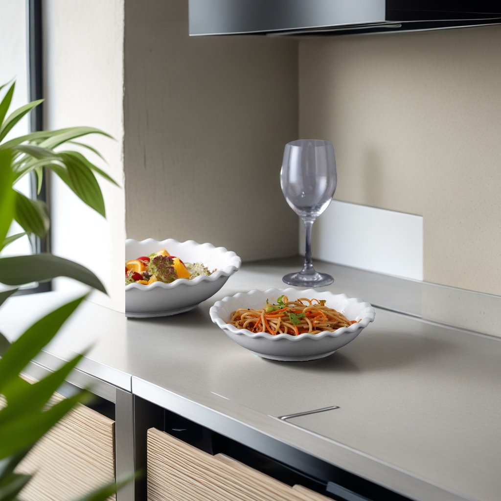 Wholesale of pure white ceramic soup bowls, dessert bowls, soup basins, special-shaped bowls, lace bowls, soup bowl bowls, and wavy bowls for hotels details Picture