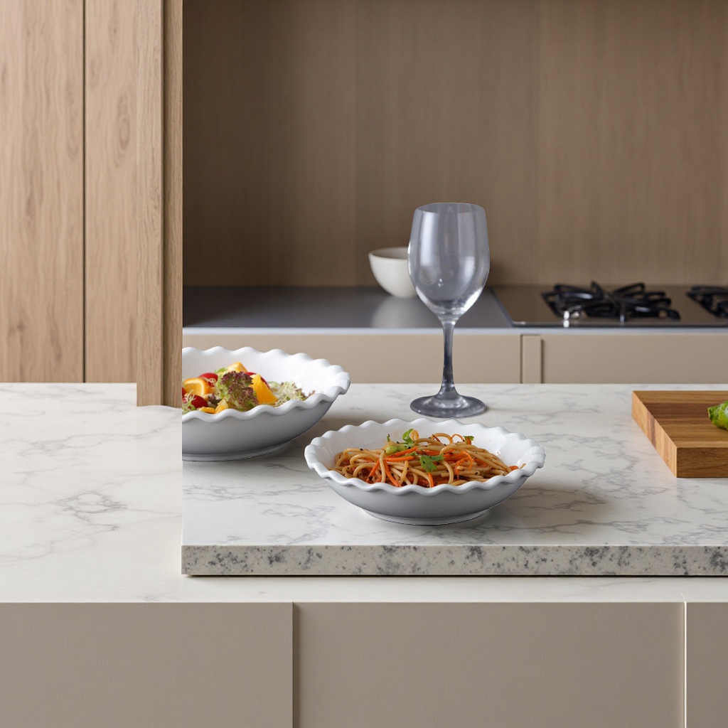 Wholesale of pure white ceramic soup bowls, dessert bowls, soup basins, special-shaped bowls, lace bowls, soup bowl bowls, and wavy bowls for hotels Application Scenario