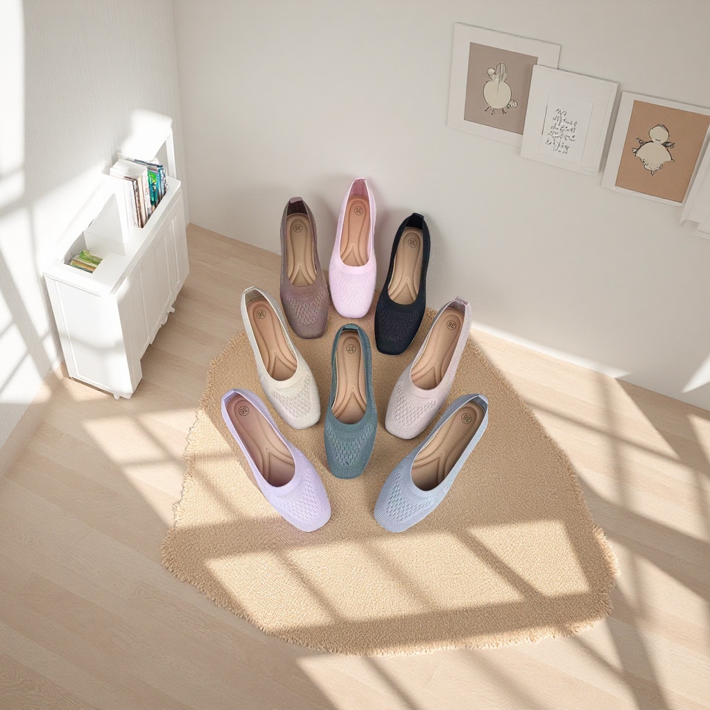 Knitted flat shoes are comfortable, breathable and soft-soled women's daily casual shoes