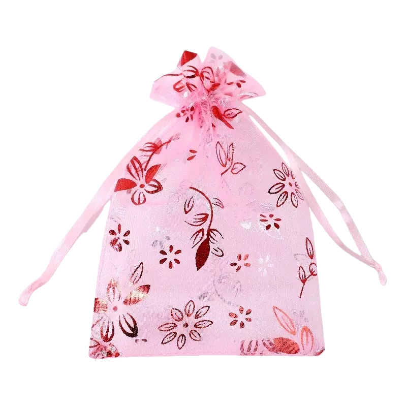 Pink floral pattern drawstring bag, daily shopping bag, reusable portable storage bag Item Picture