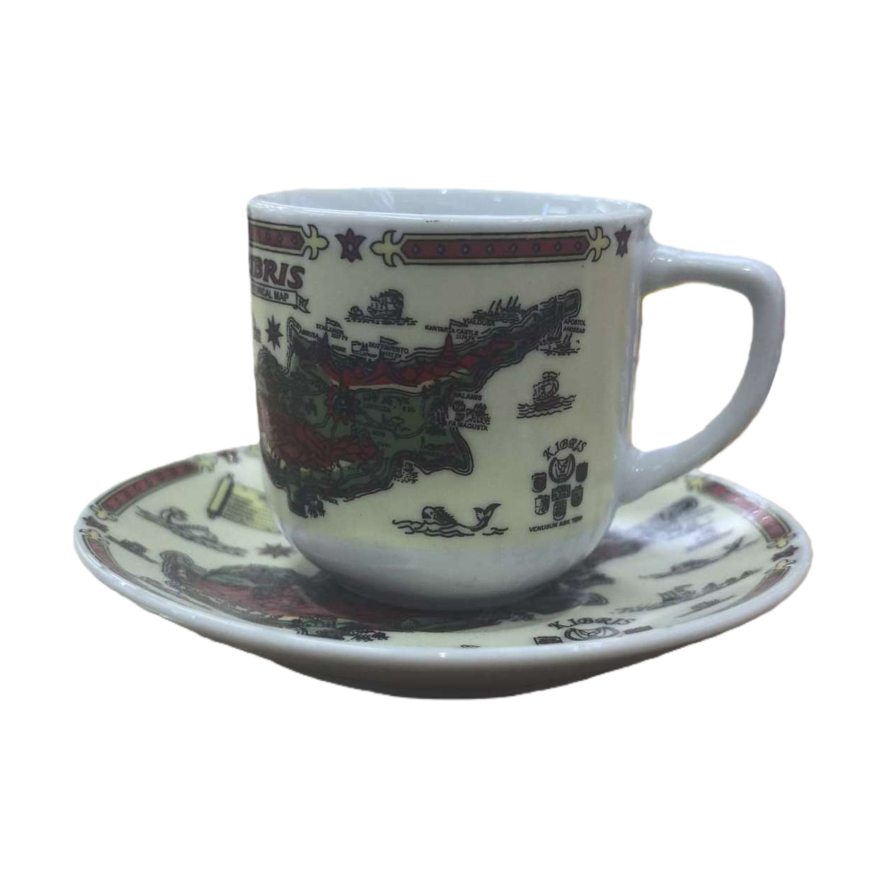 地图图案茶杯茶碟套装居家装饰摆件礼品白底实物图