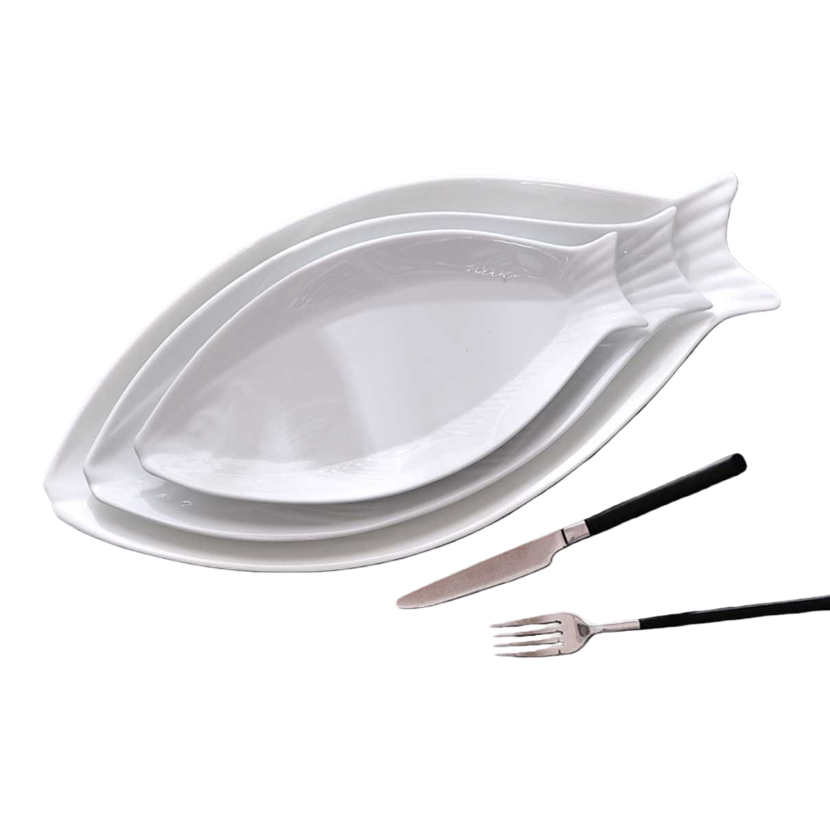 White ceramic fish-shaped dinner plate, edible display plate, decorative plate, household kitchenware Item Picture