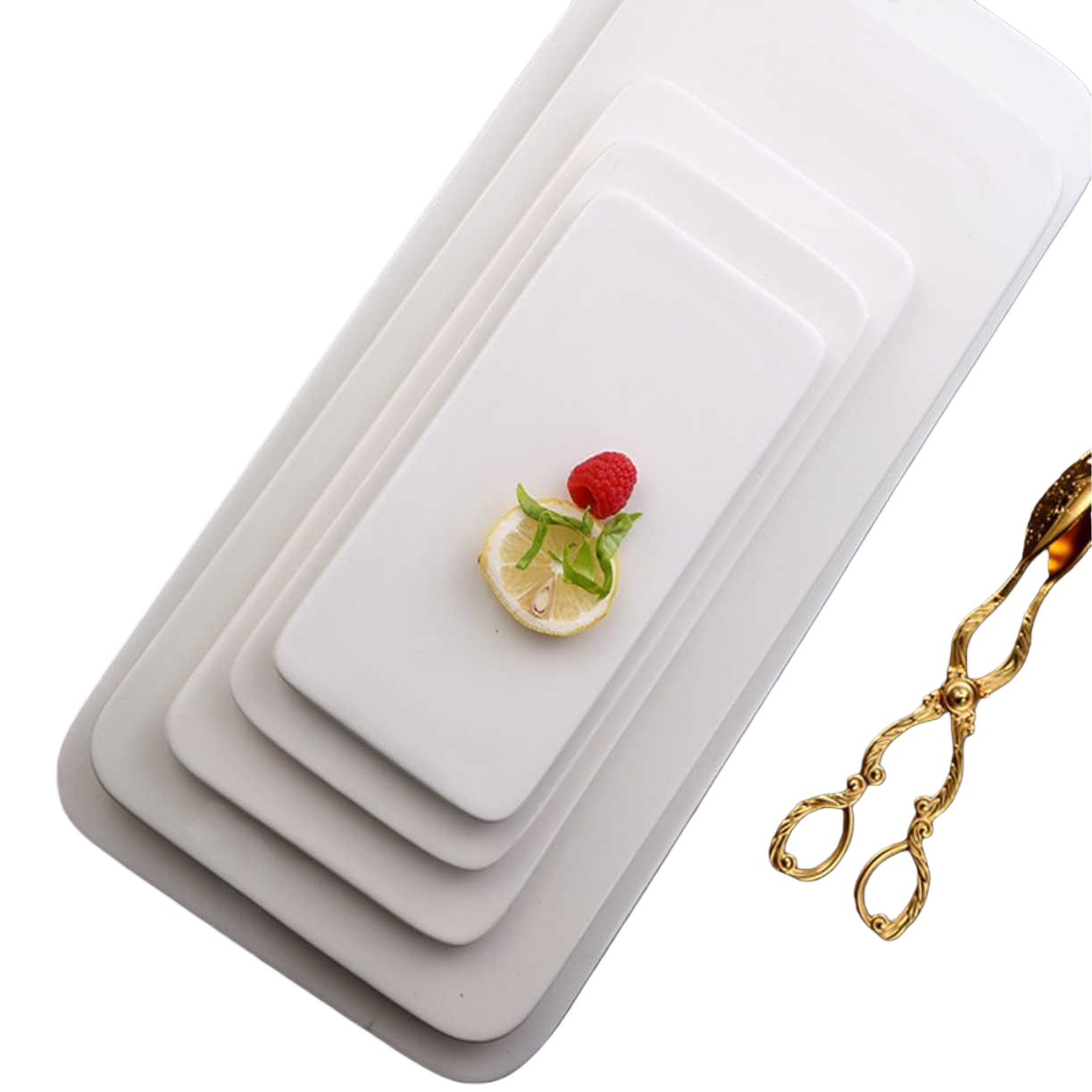 A simple set of white rectangular plates, home ceramic dinner plates and tableware Item Picture