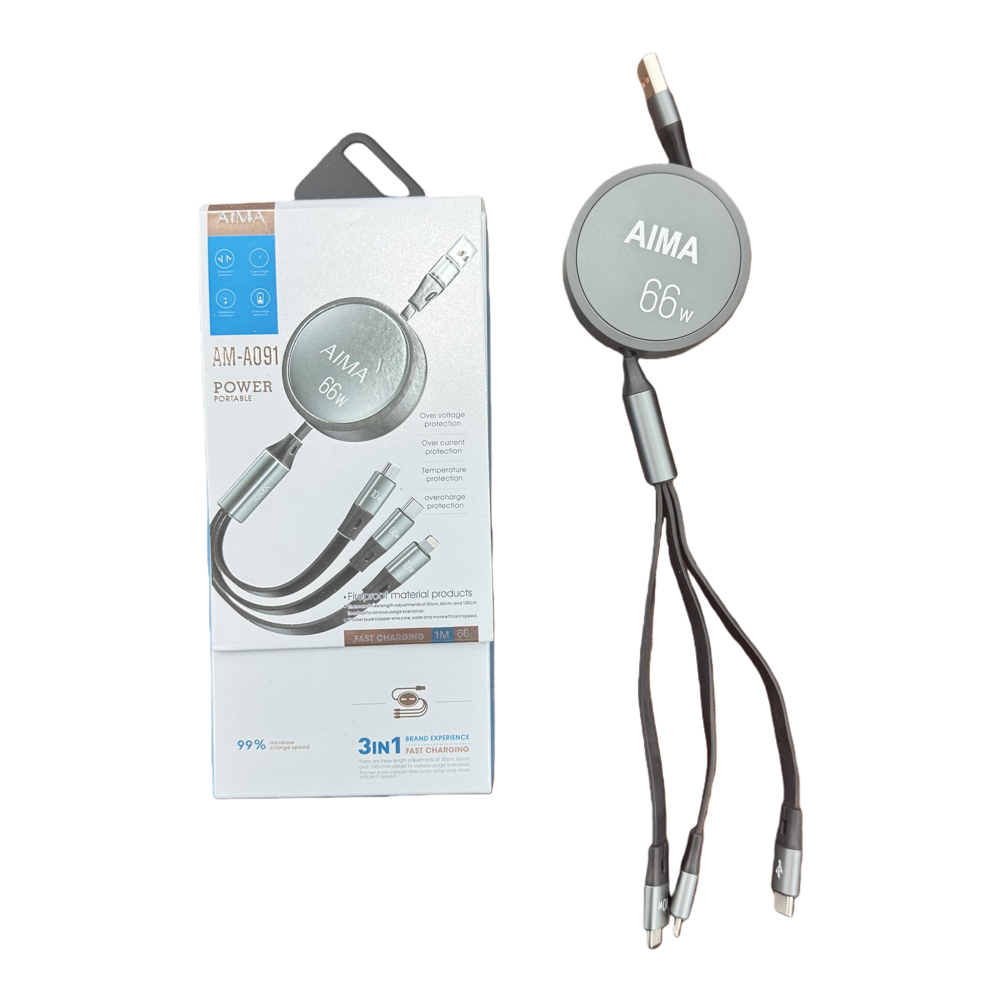 AIMA 66W Three-in-one Fast Charging Cable Type C USB PD Fast Charging Cable High-end Version Item Picture