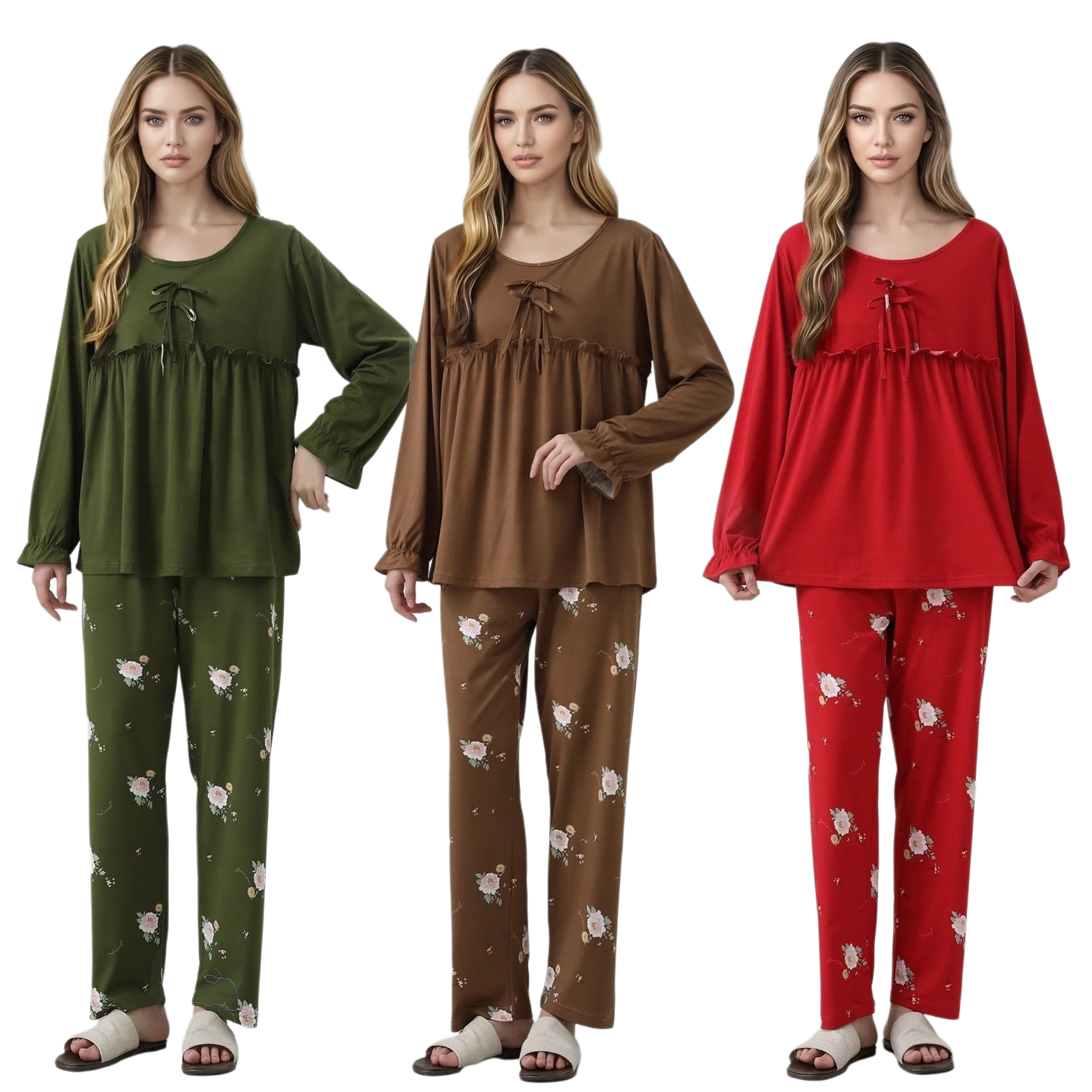 Cross-border pajama women's skin-soothing cotton round-neck long-sleeved long pants new autumn women's large-sized home wear