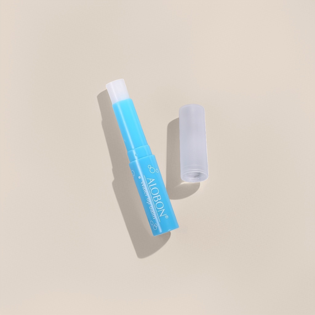 The blue lipstick tube ALOBON hydrating lipstick moisturizes, hydrates, soften, repairs and nourishes the lips