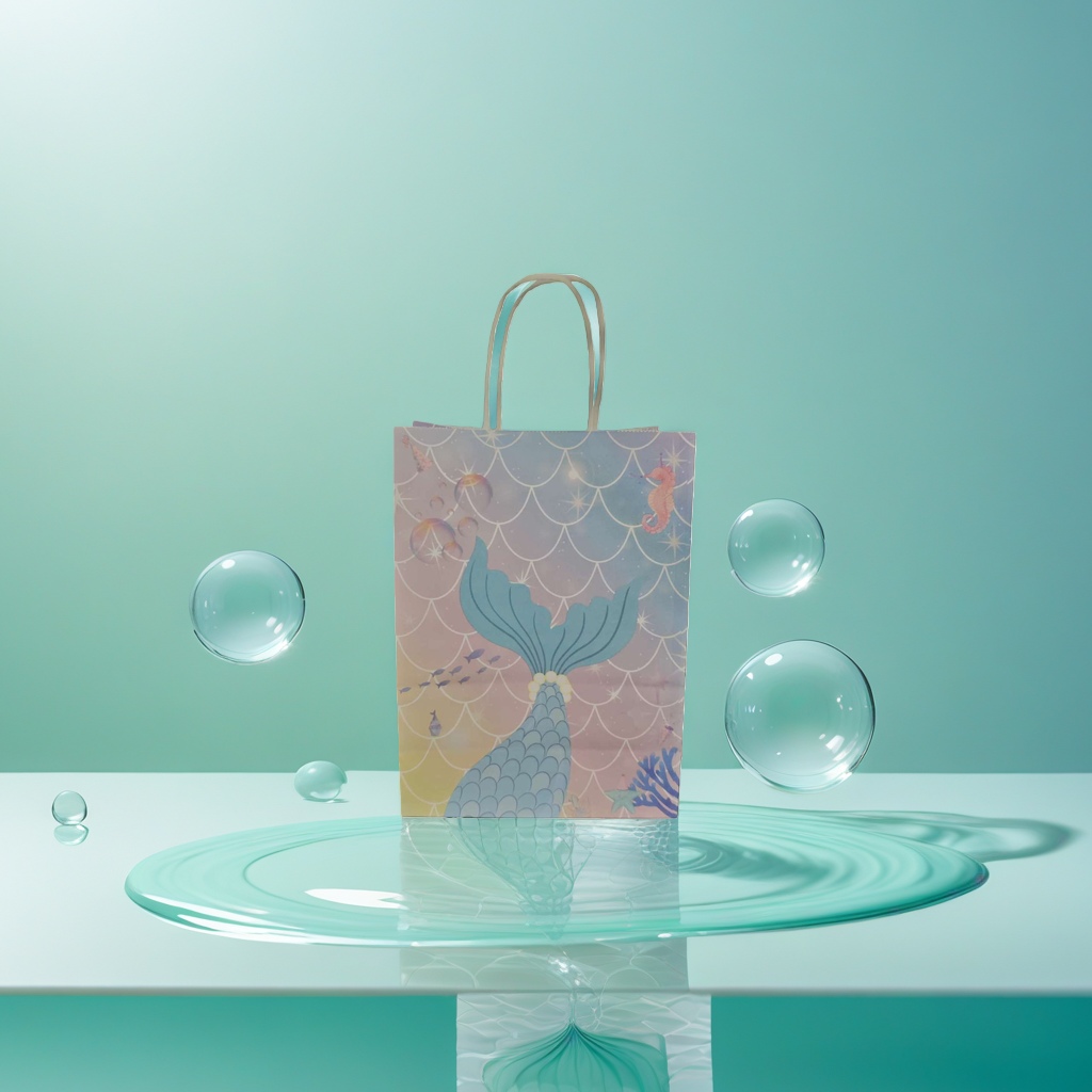 Ocean-themed paper bags, reusable eco-friendly shopping bags, and minimalist style packaging bags Specification image