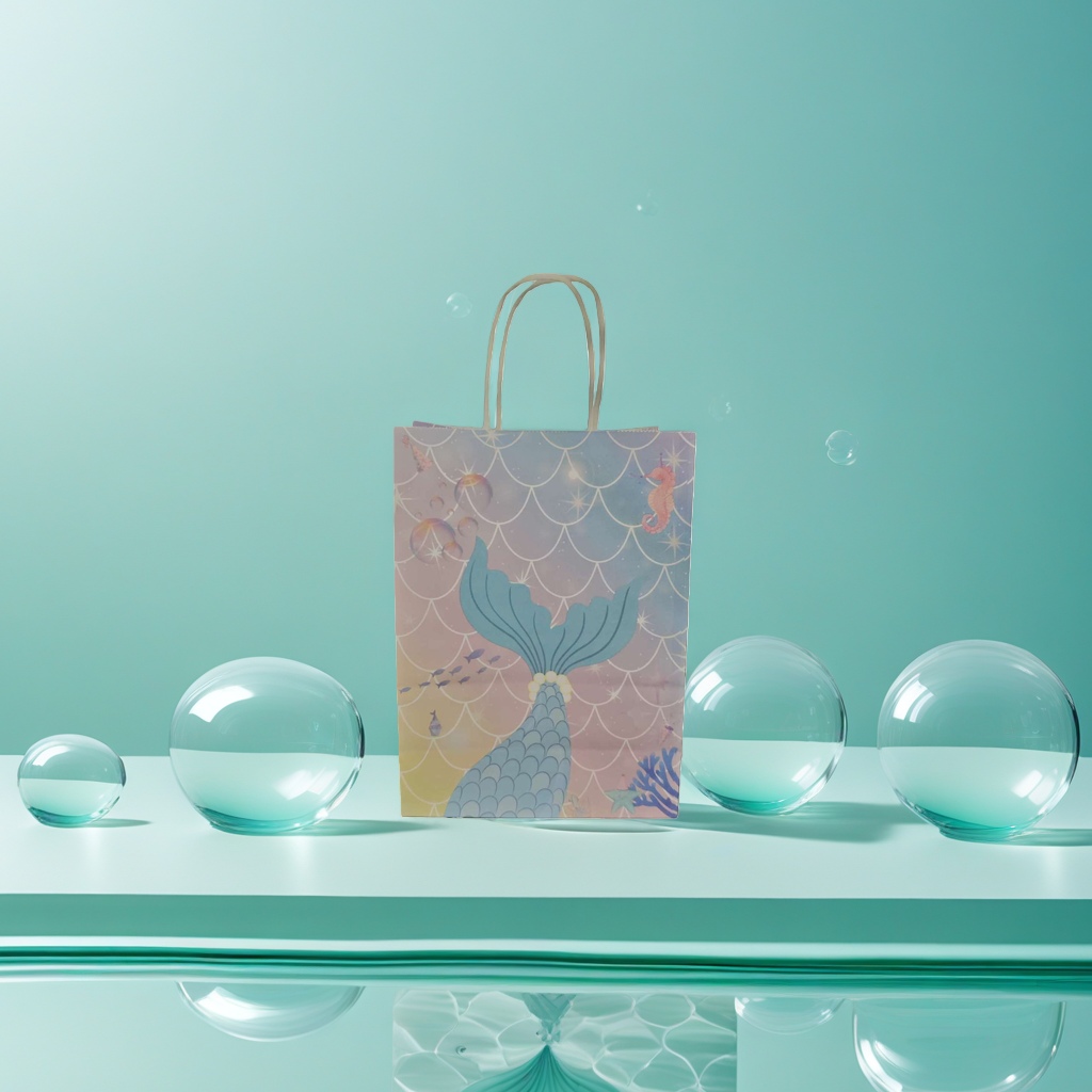 Ocean-themed paper bags, reusable eco-friendly shopping bags, and minimalist style packaging bags details Picture