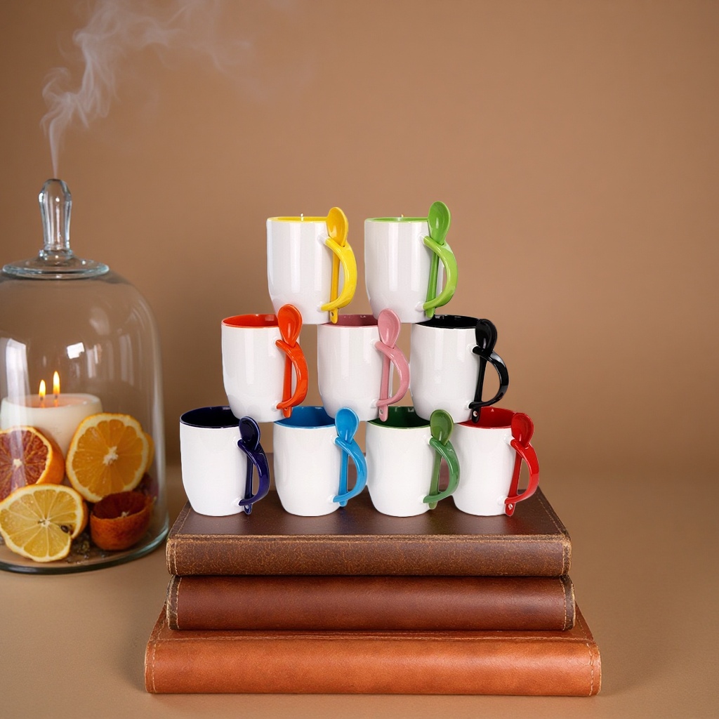 Heat transfer printing process color handle ceramic cup, household insulated cup, simple and fashionable cup with spoon Application Scenario