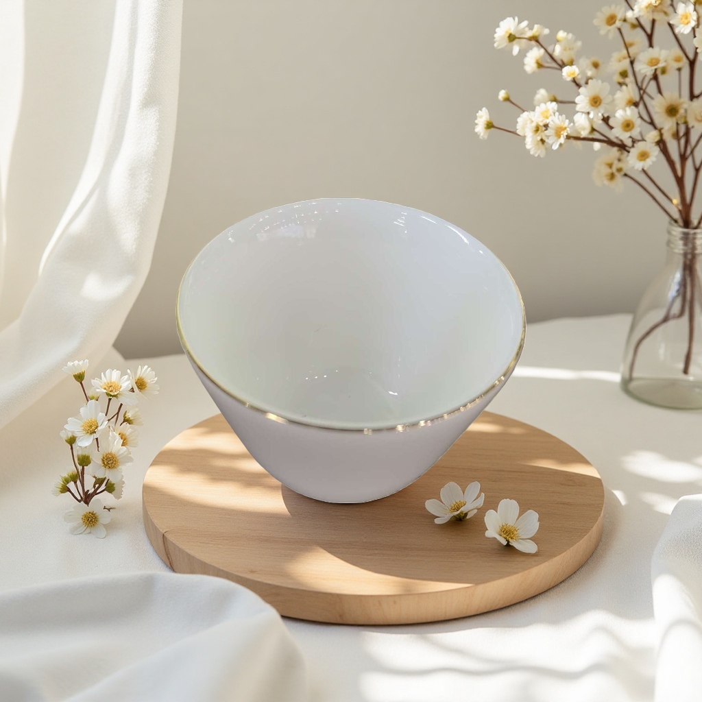 白色带金边骨瓷碗家用餐具精致茶具礼品