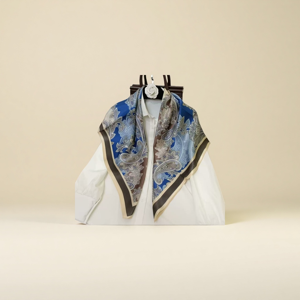 The silk scarf is a fashionable printed silk scarf for women, elegant and versatile for spring and summer details Picture