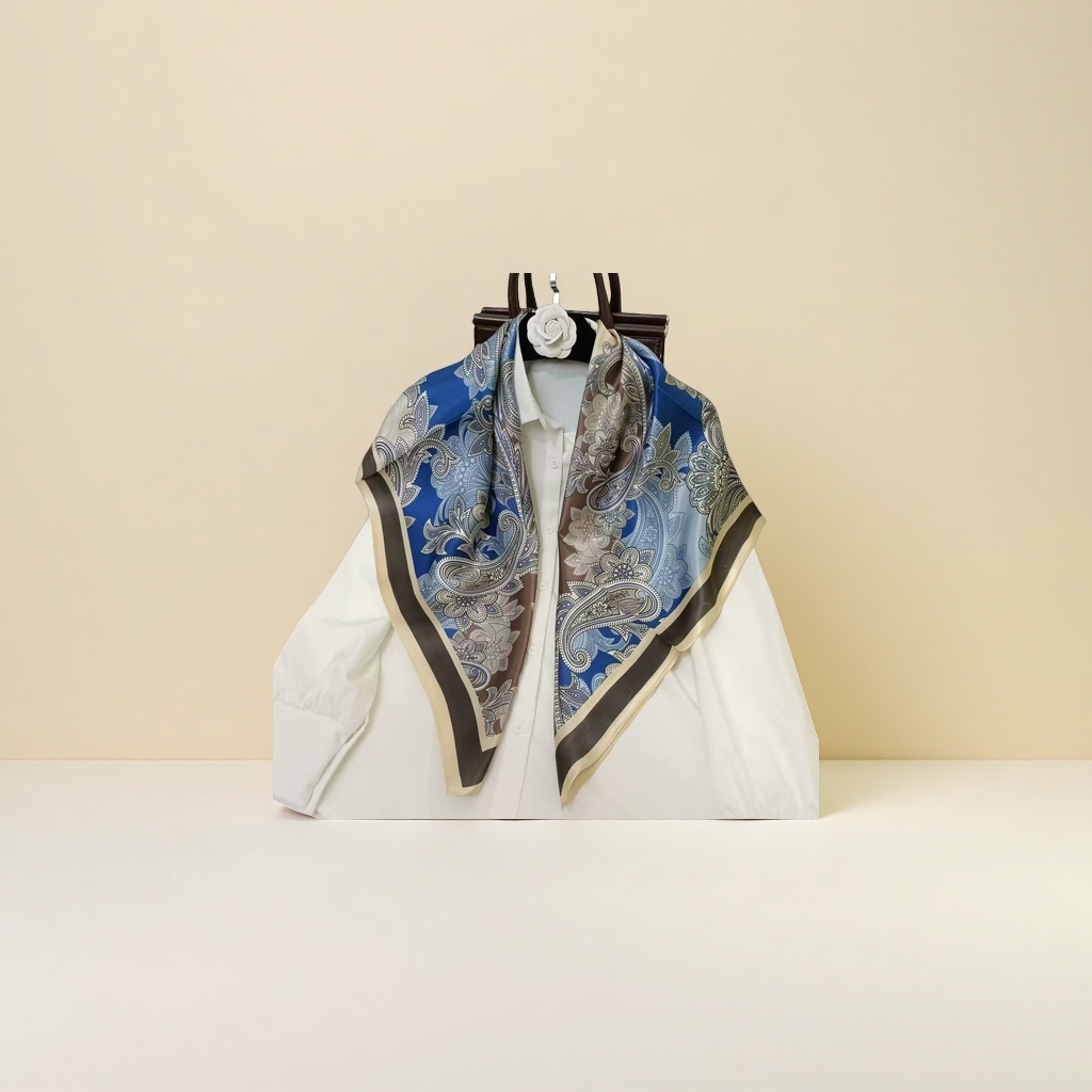 The silk scarf is a fashionable printed silk scarf for women, elegant and versatile for spring and summer Specification image