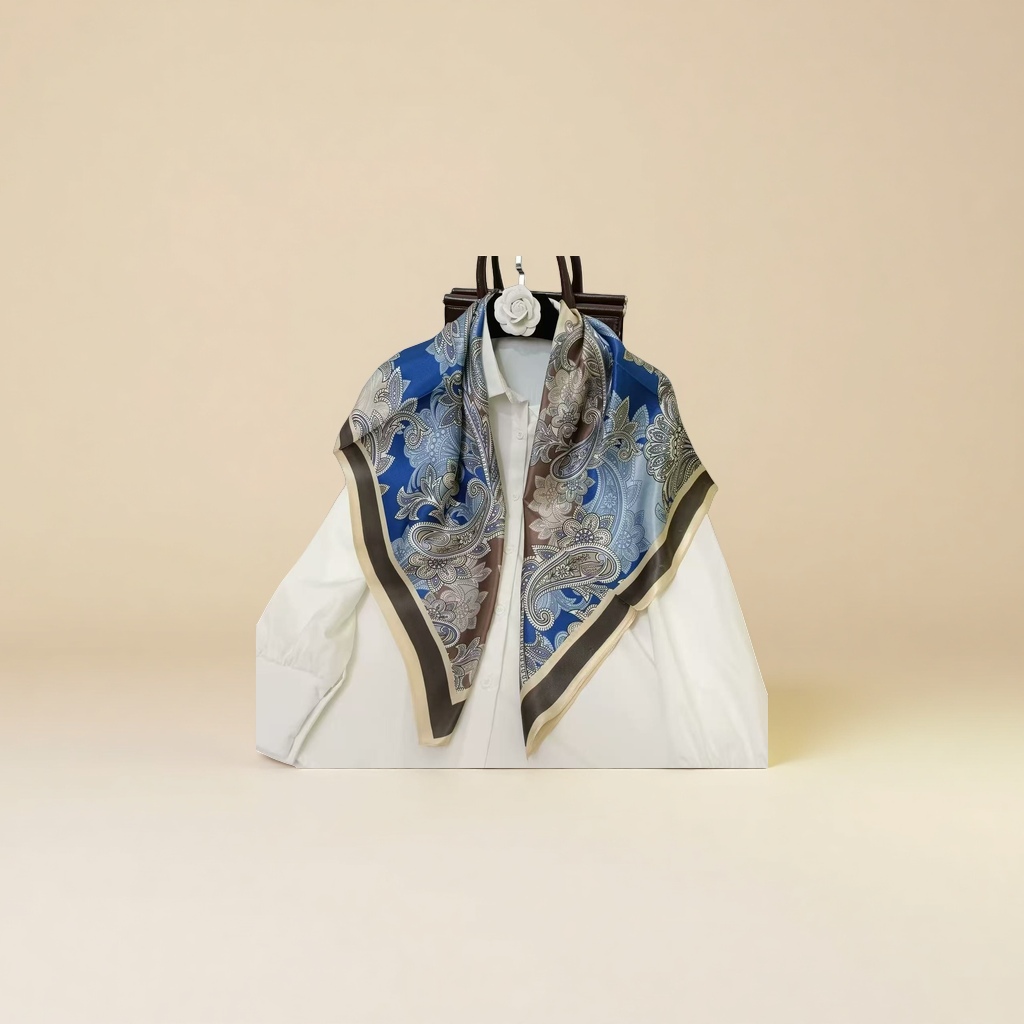 The silk scarf is a fashionable printed silk scarf for women, elegant and versatile for spring and summer Application Scenario
