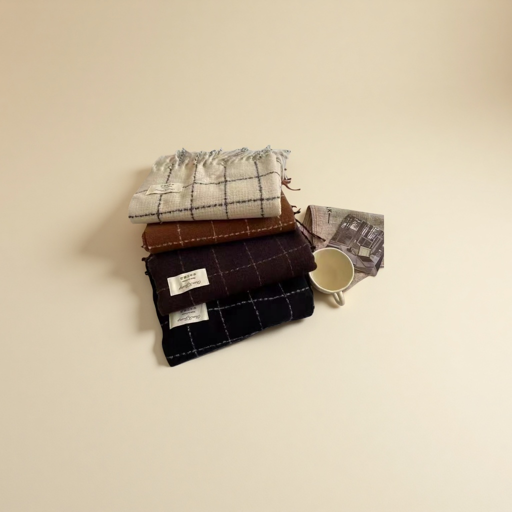 A thick checkered pattern scarf for warm and fashionable winter