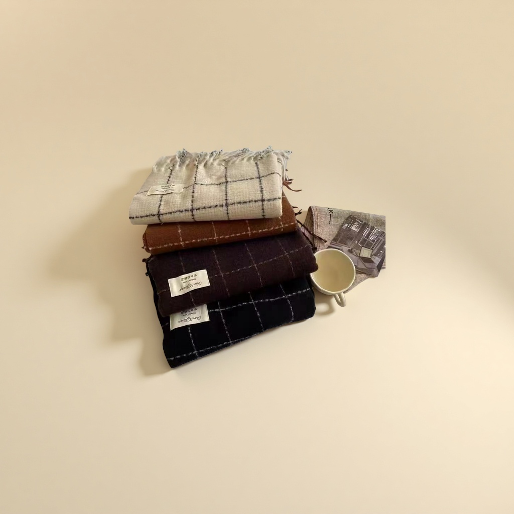 A thick checkered pattern scarf for warm and fashionable winter Application Scenario