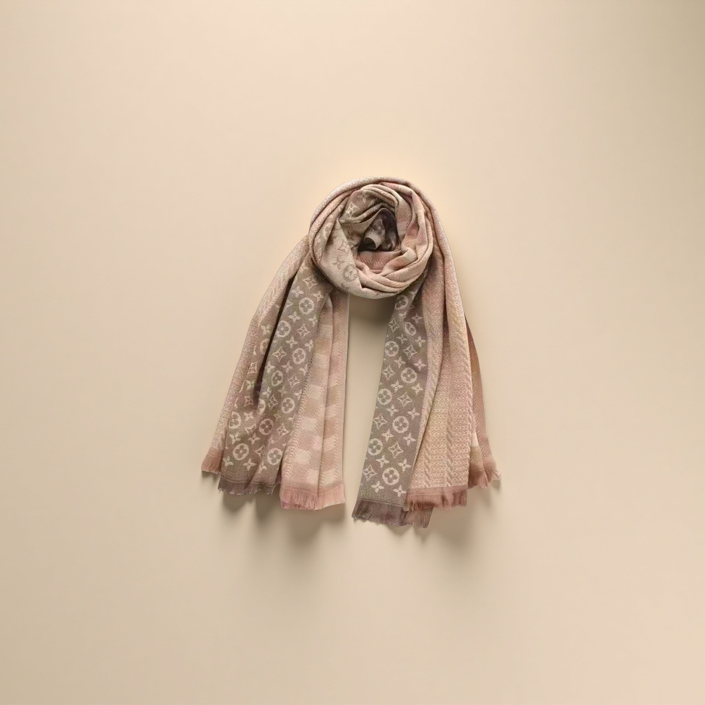 A thick pink knitted scarf for warm women, a fashionable and versatile winter scarf Specification image