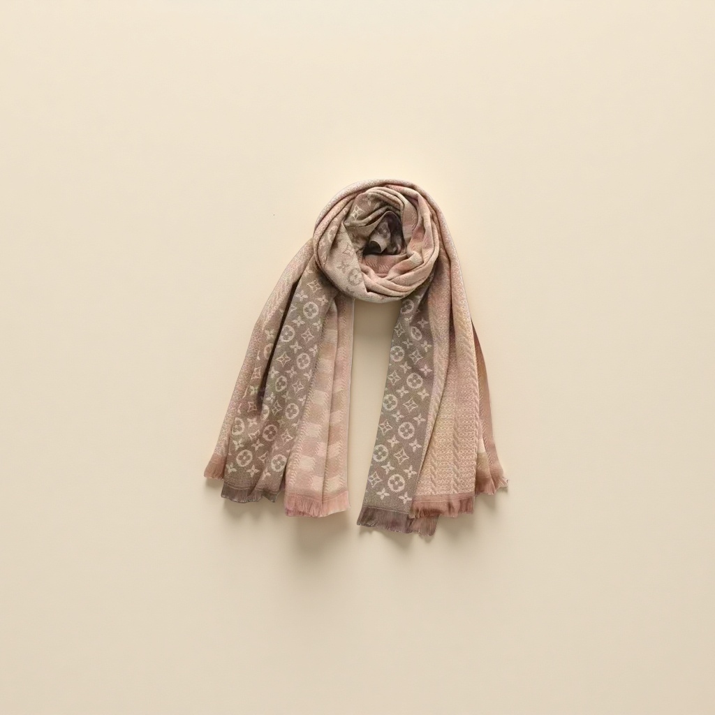 A thick pink knitted scarf for warm women, a fashionable and versatile winter scarf details Picture
