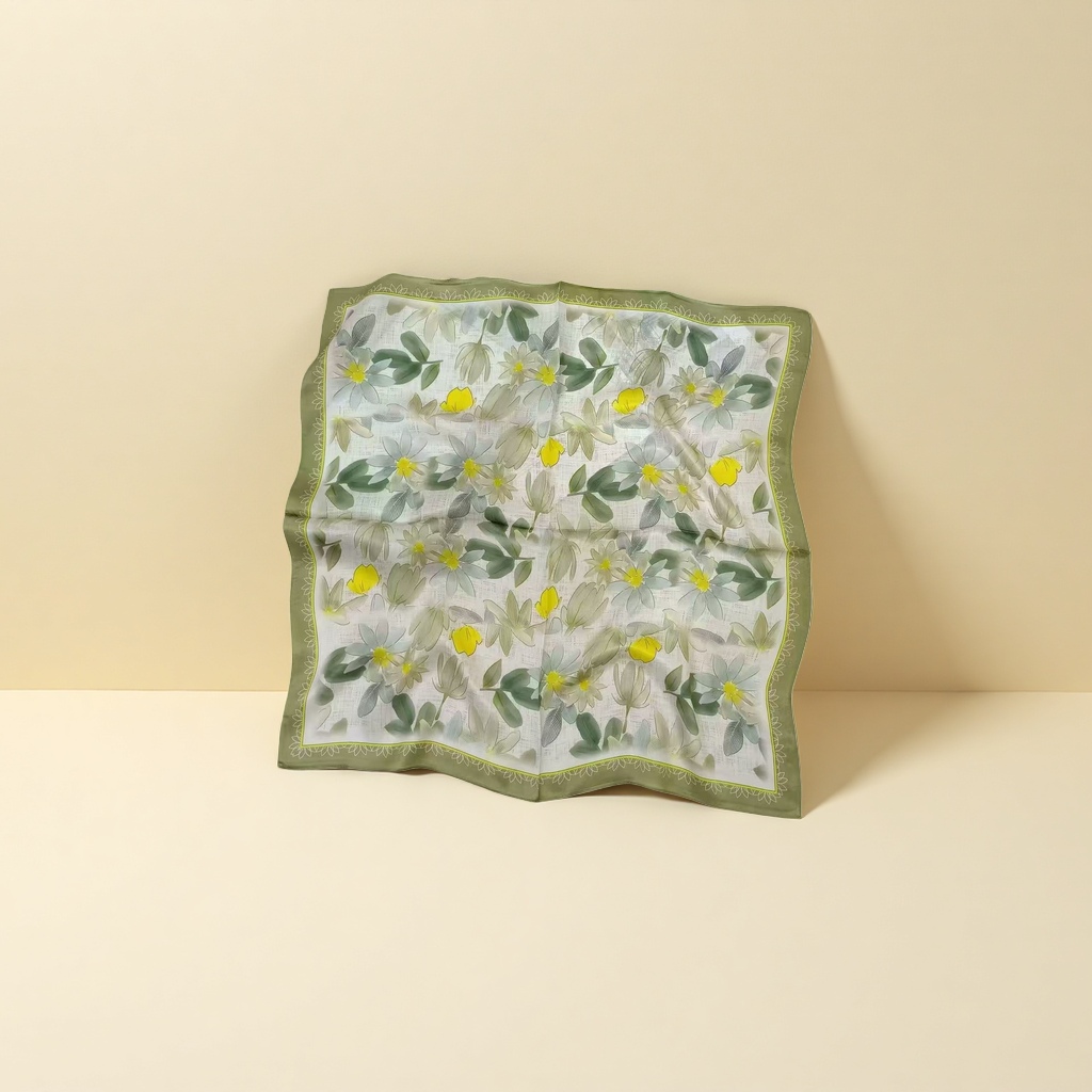Floral pattern silk scarf for women, elegant printed square scarf, breathable and lightweight in spring and summer details Picture