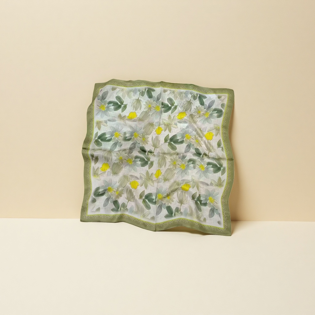 Floral pattern silk scarf for women, elegant printed square scarf, breathable and lightweight in spring and summer