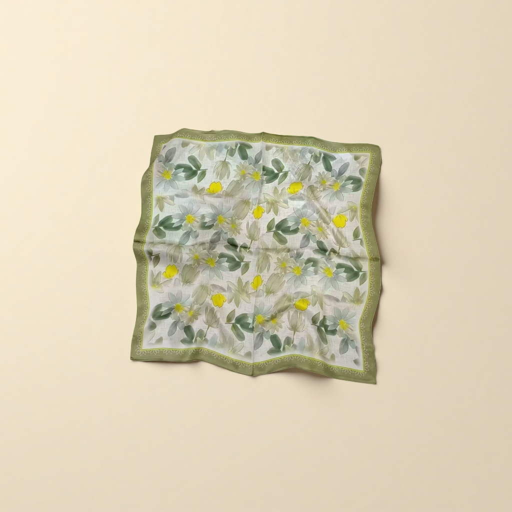 Floral pattern silk scarf for women, elegant printed square scarf, breathable and lightweight in spring and summer Specification image