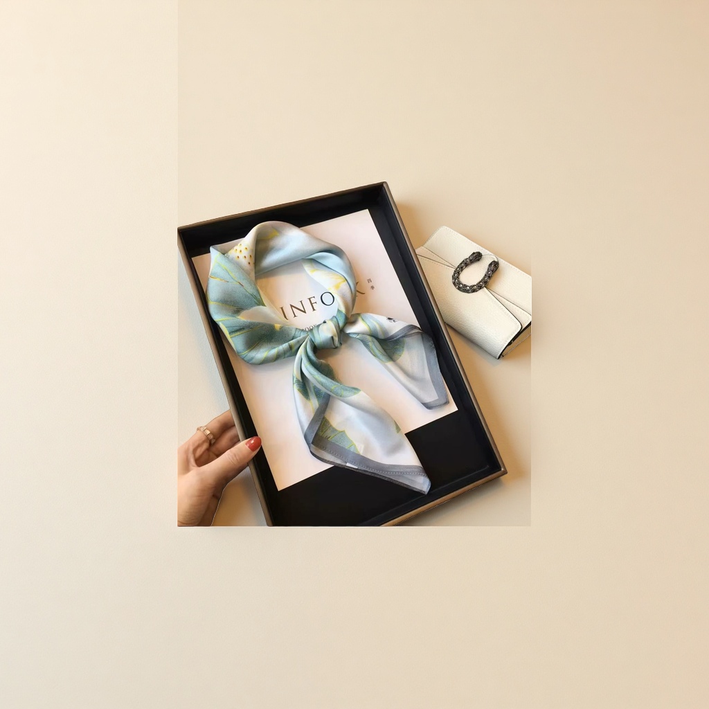 Women's silk square scarf with printed rectangular shape, light luxury gift