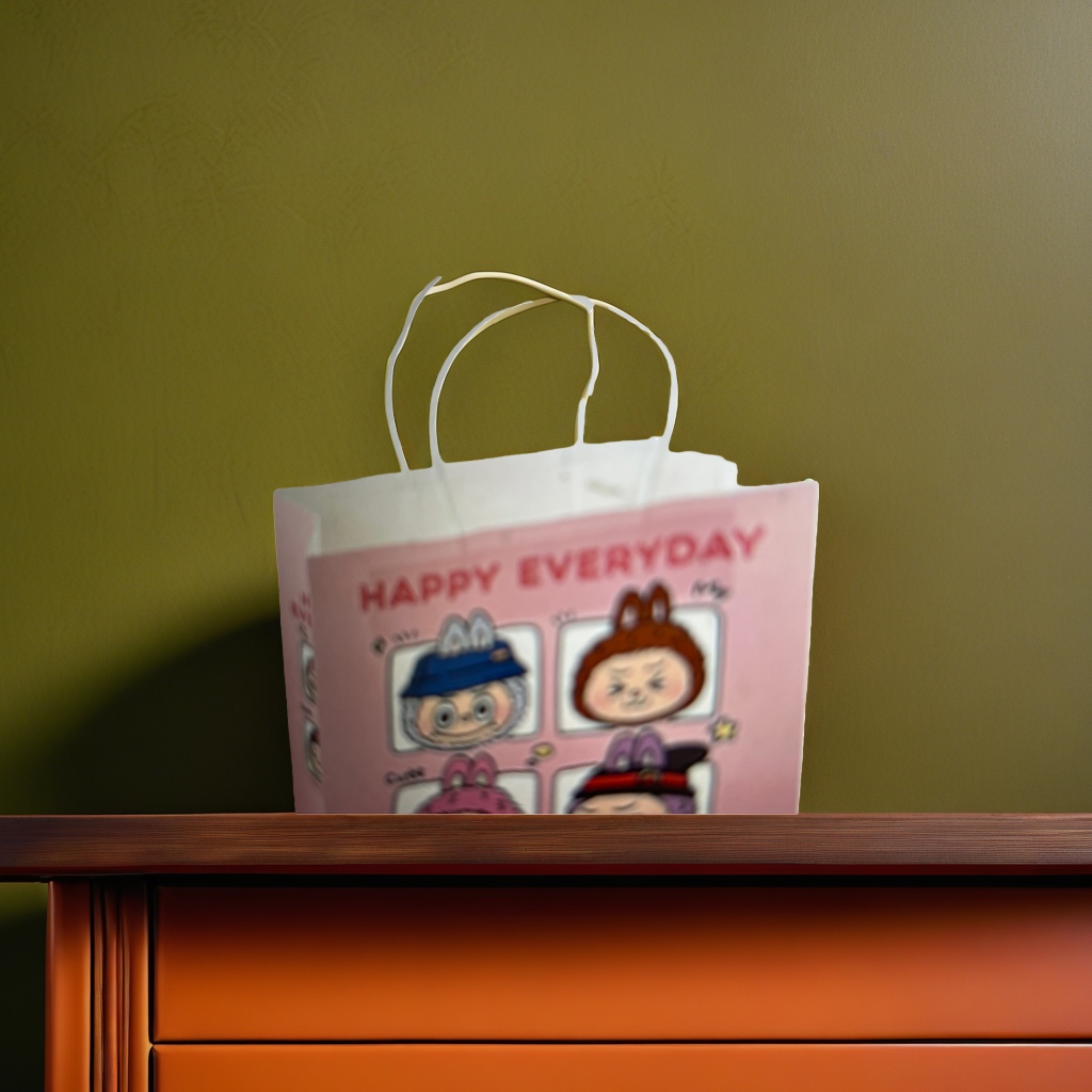 The pink handbag with cartoon character patterns is a cute, fashionable and portable packaging Application Scenario
