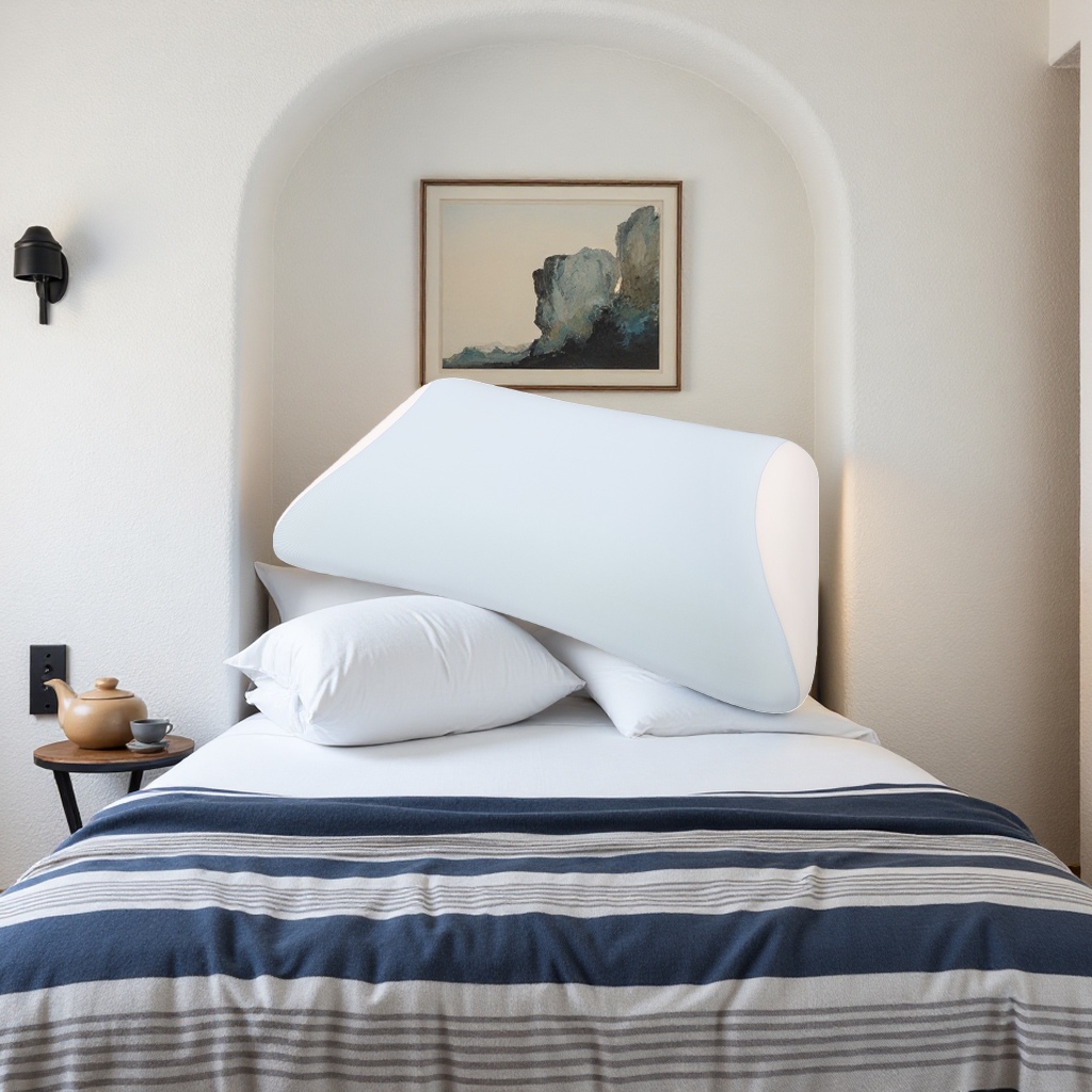 Light blue memory foam pillow, 30cm, breathable and soft, helps with sleep