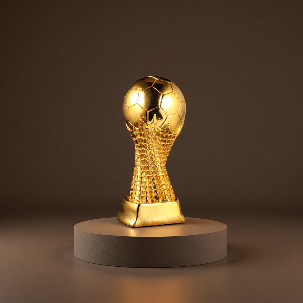 Golden football trophy casting process, metal material, commemorative collectible, event award ceremony Application Scenario